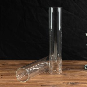 2-Pack Glass Pillar Hurricane Candle Shades 12" - Clear Chimney Tube with 2.25" Wide Open Ends